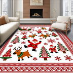 Festive Red Santa Snowflakes Reindeer Trees Rug