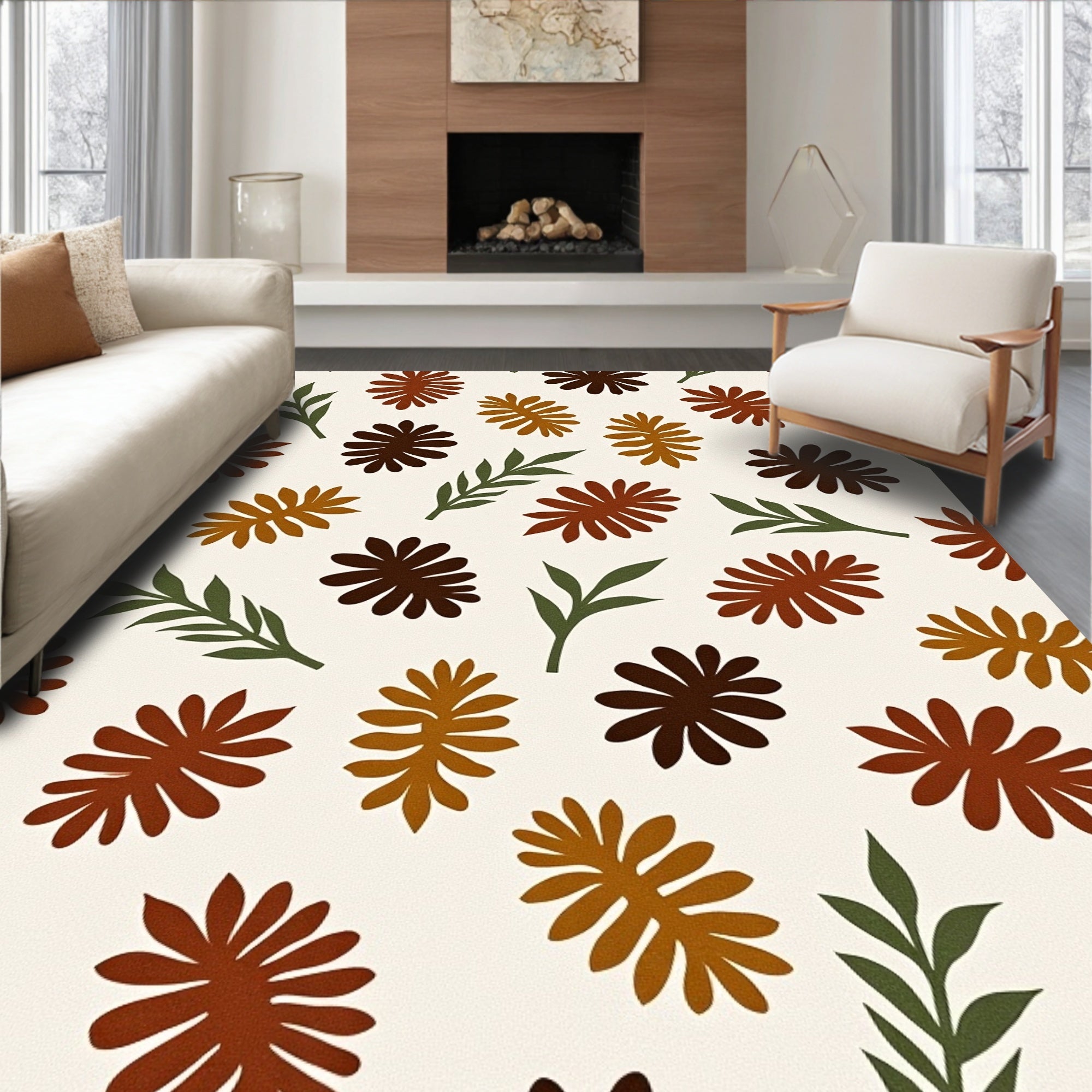 Autumn Earthy Tone Floral Branches Rug