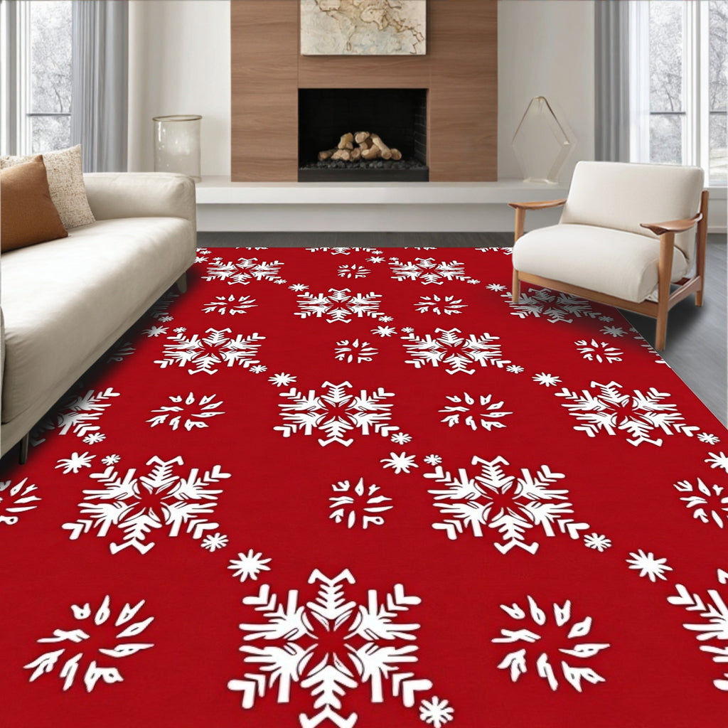 Red White Snowflake Holiday Repeat Rug