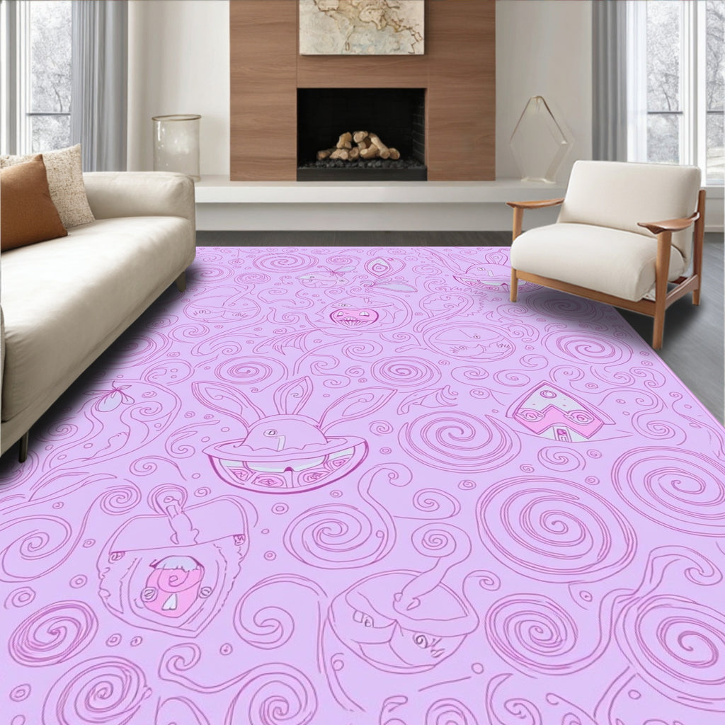 Whimsical Pink Bunny Swirls Rug