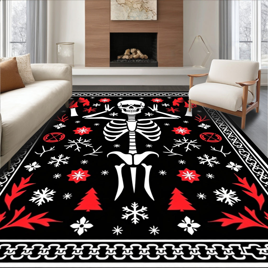 Spooky Skeleton Black Red Winter Rug