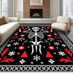 Spooky Skeleton Black Red Winter Rug