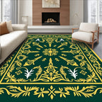 Forest Green Yellow Botanical Medallion Rug