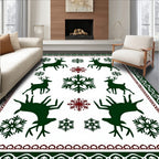 Green Dark Red Deer Snowflakes Border Rug