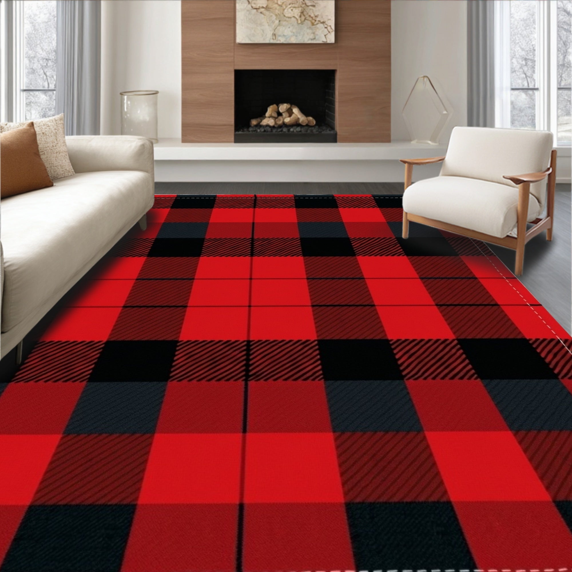 Classic Red Black Buffalo Check Plaid Rug