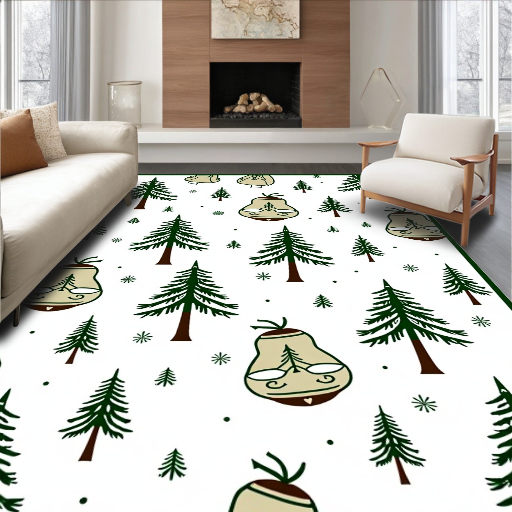 Festive Green Pine Pear Trio Rug