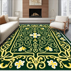 Emerald Gold Floral Scroll Medallion Rug