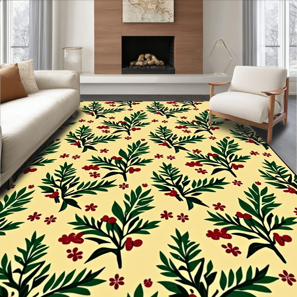 Golden Cream Berry Branch Floral Rug
