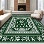 Forest Green Snowflake Pine Tree Medallion Rug
