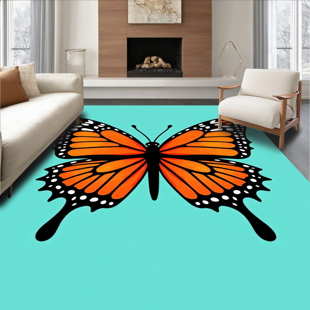 Vibrant Orange Monarch Butterfly Rug