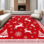White Reindeer Snowflakes Christmas Border Rug