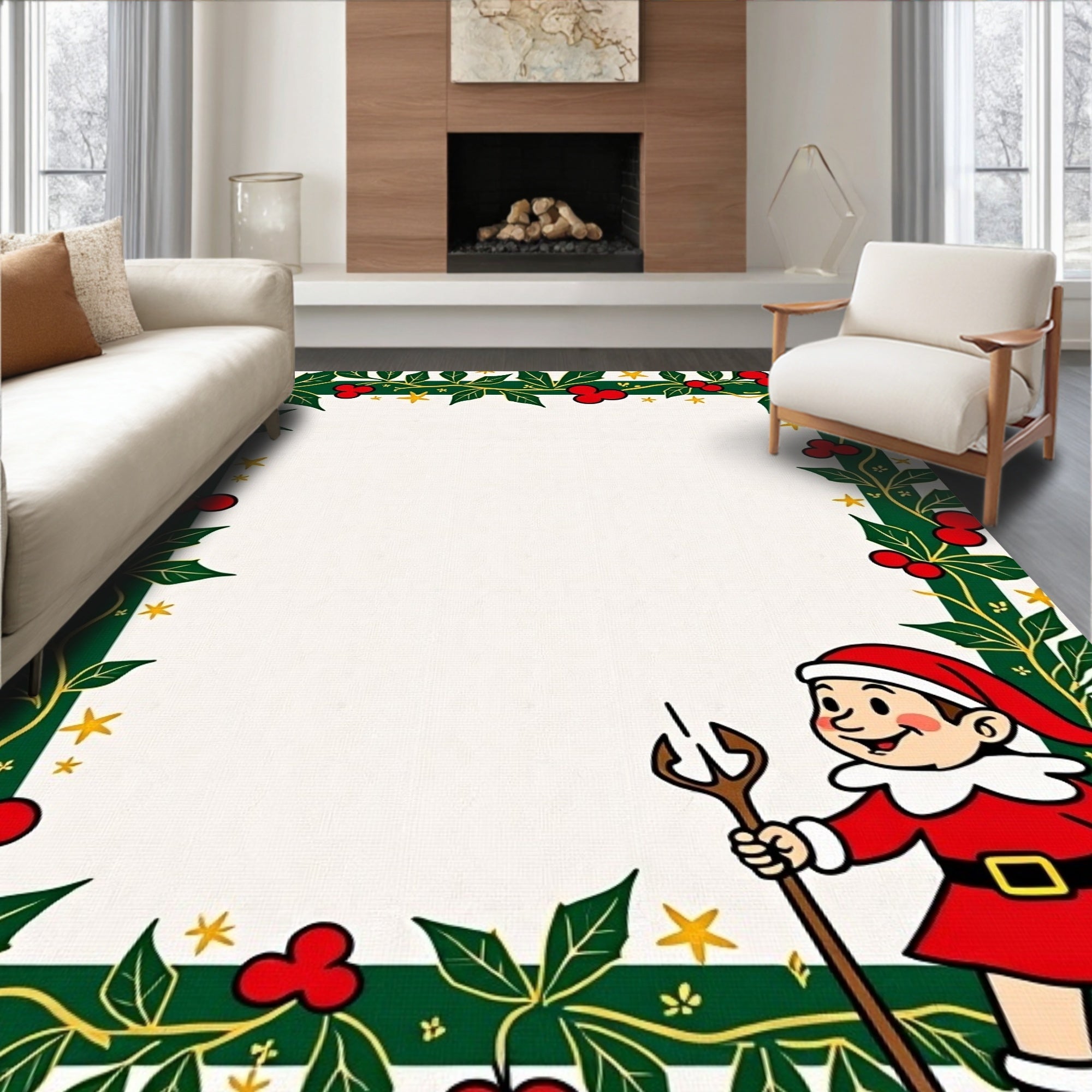 Christmas Holly Elf Border Rug