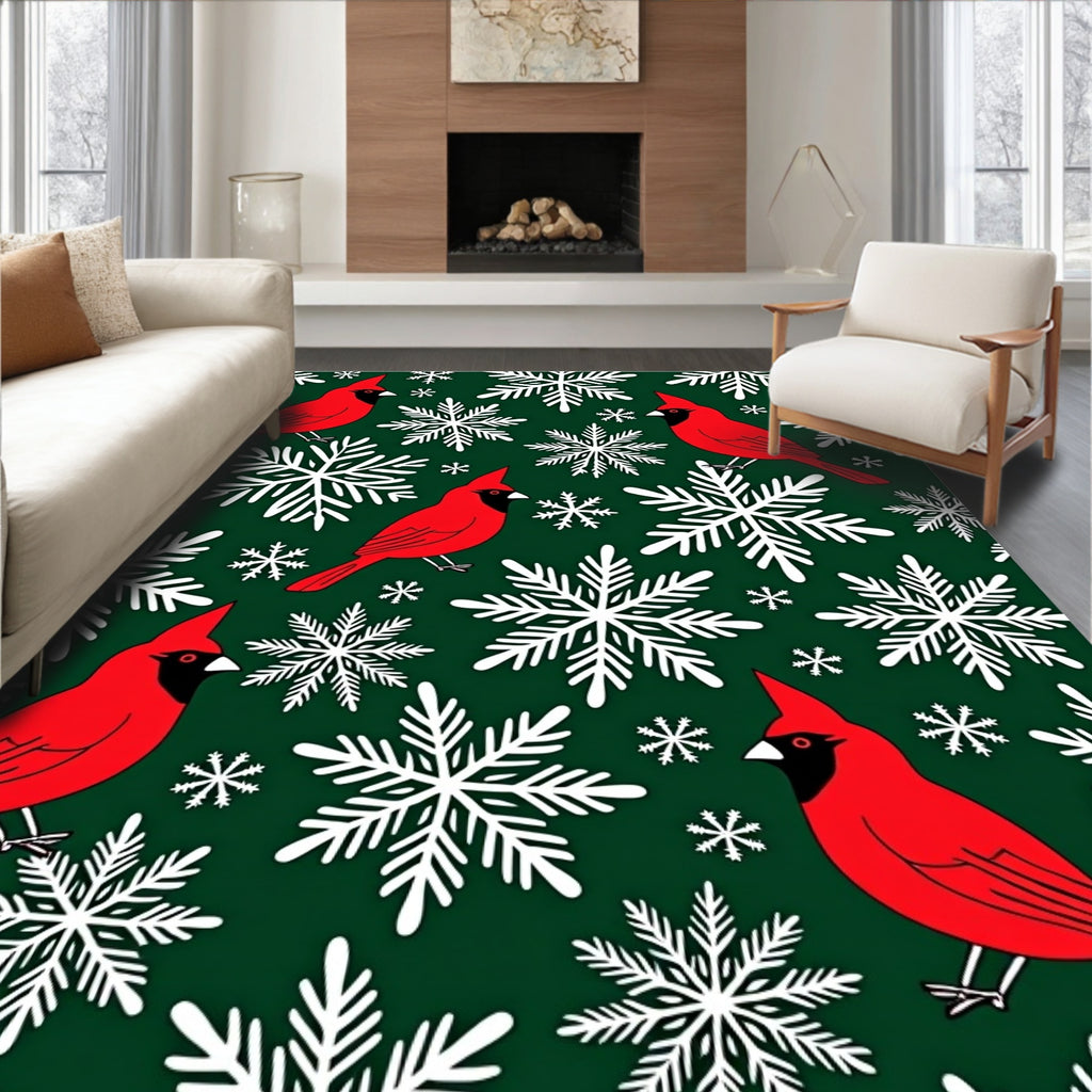 Red Cardinal And Snowflake Winter Rug