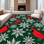 Red Cardinal And Snowflake Winter Rug