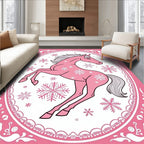 Pink Horse Snowflakes Oval Frame Rug