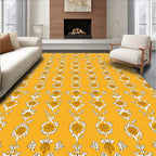 Gold Ochre Scrolling Vine Floral Rug