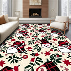Festive Red Plaid Snowman Foliage Rug