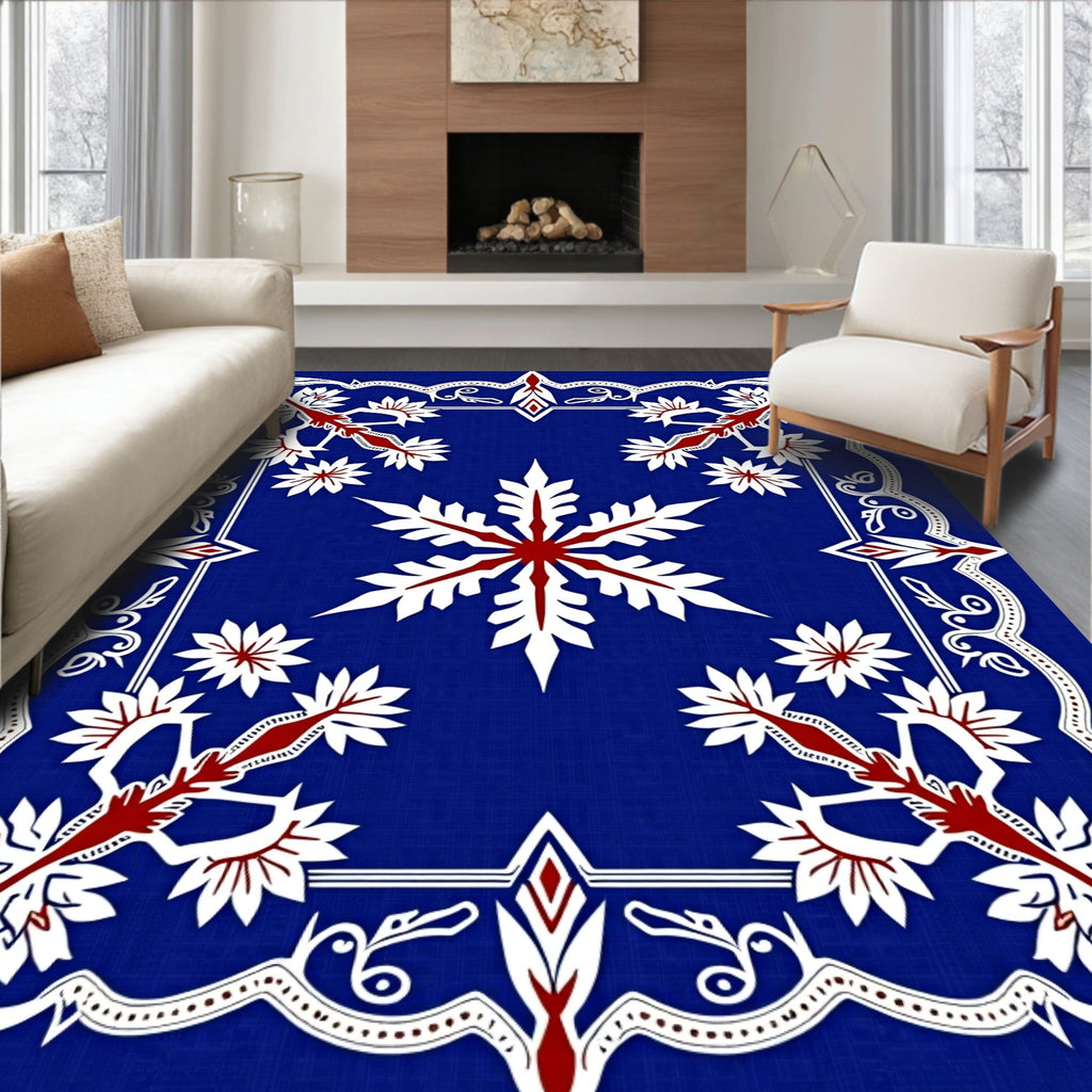 Bold Navy Blue White Floral Star Rug