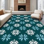 Teal White Blue Snowflake Medallion Rug