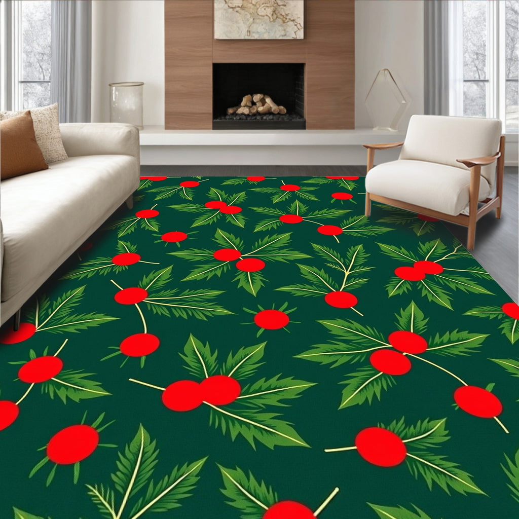 Festive Green Holly Berry Scatter Rug