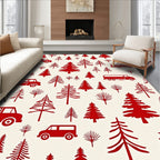 Red Retro Vehicle Tree Silhouette Rug