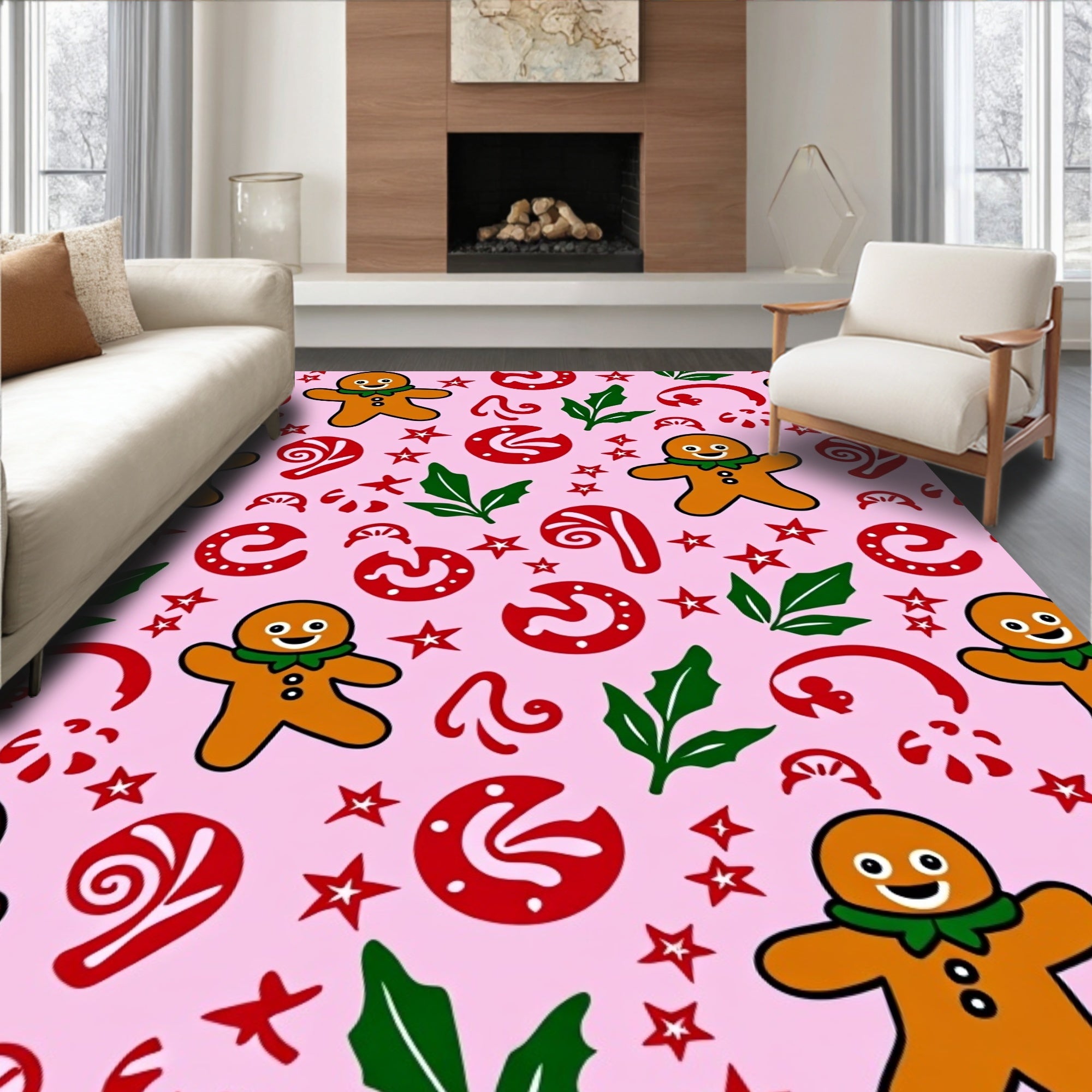 Pink Gingerbread Christmas Cookie Swirl Rug