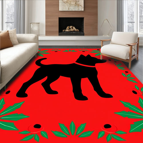 Black Dog Red Poinsettia Border Rug
