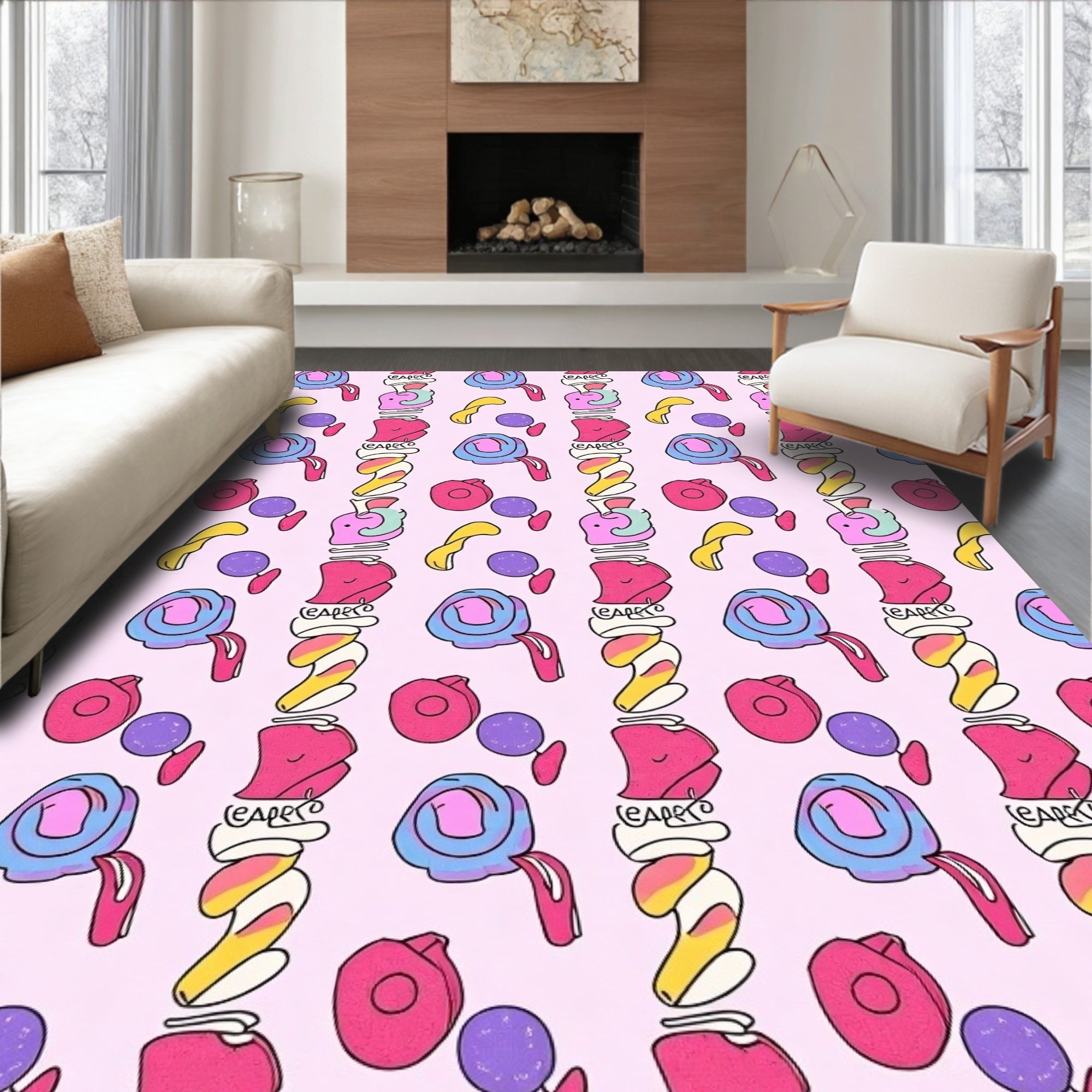 Pink Candy Swirl Abstract Shapes Rug