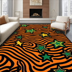 Orange Black Wavy Stars Rug