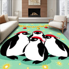 Festive Penguin Family Christmas Garland Rug