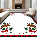 Festive Red Green Plaid Deer Collection Rug