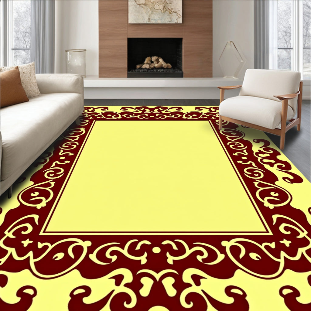 Crimson Flourish Yellow Border Rug