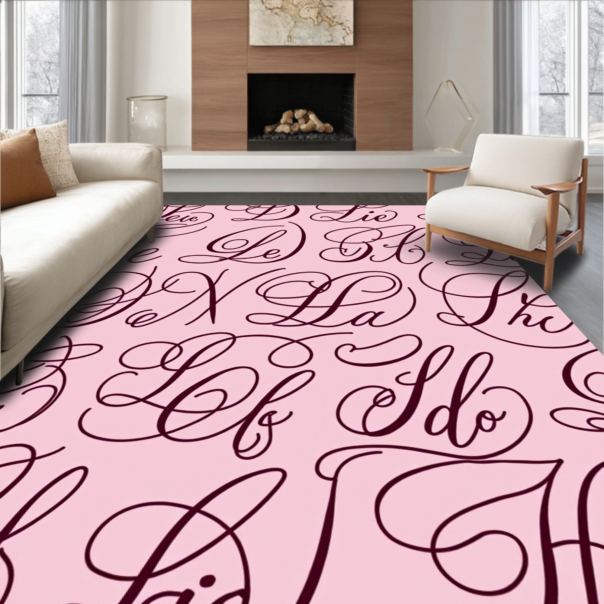 Elegant Script Monogram Pink Rug