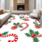 Festive Red White Candy Cane Holly Rug
