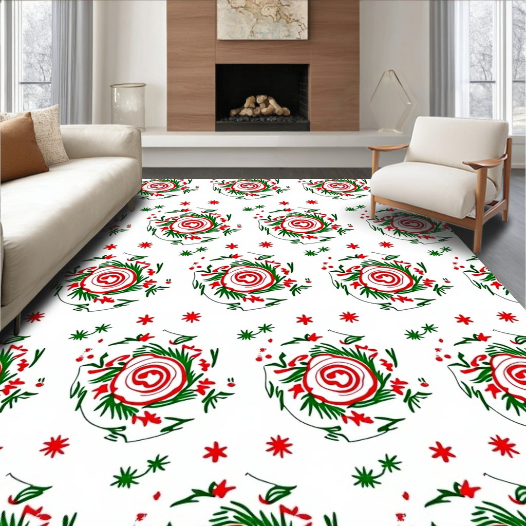 Red Green Floral Swirl Medallion Rug