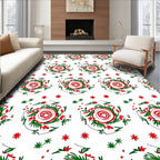 Red Green Floral Swirl Medallion Rug