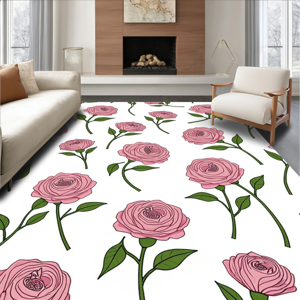 Pink Rose Garden Stem Arrangement Rug