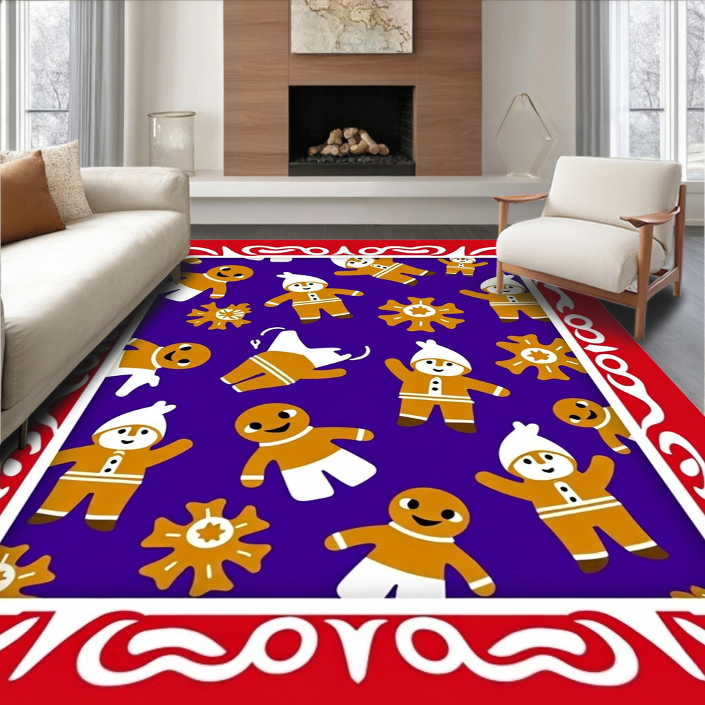 Festive Gingerbread People Snowflake Collage Rug