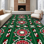Vibrant Red Floral Medallion Art Rug
