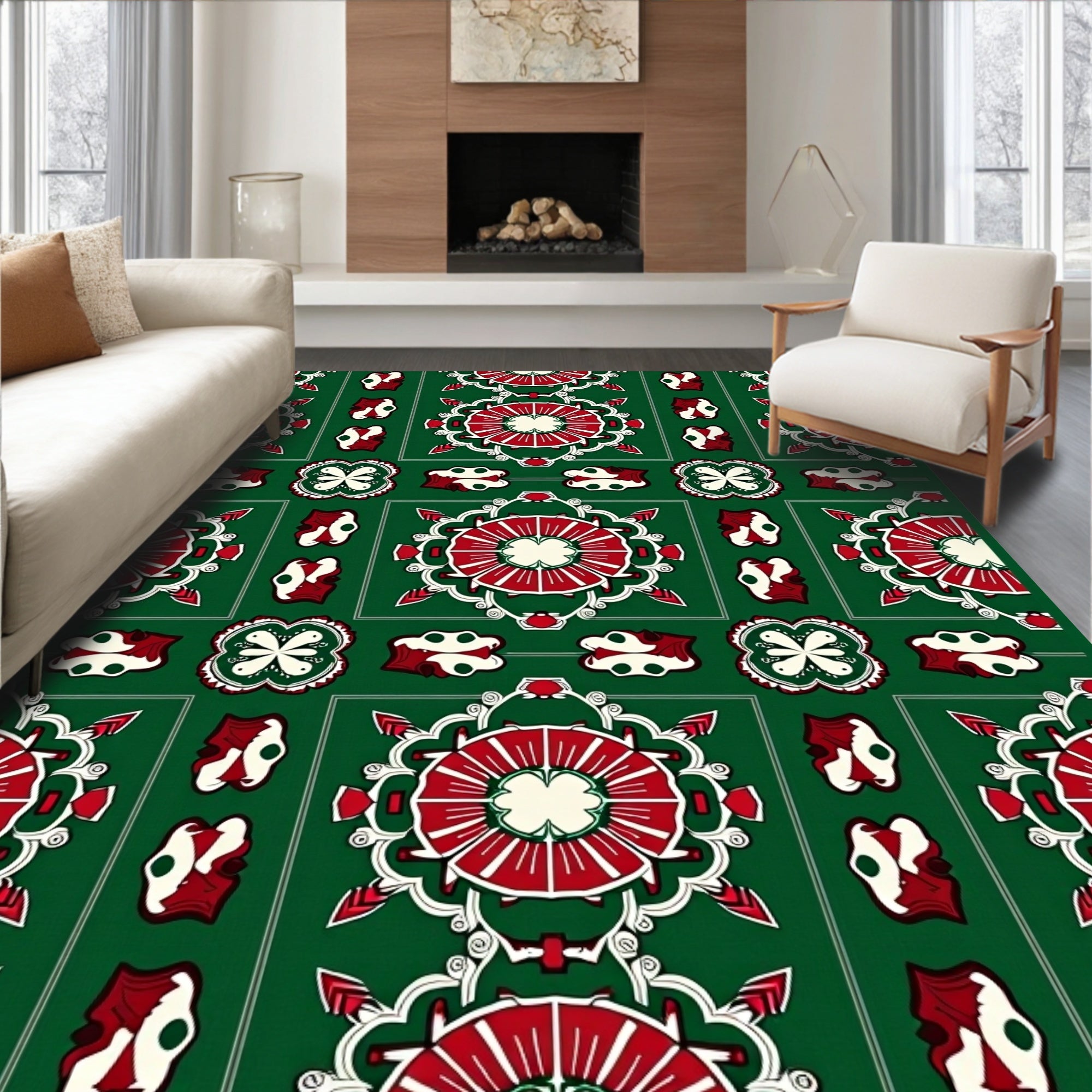 Vibrant Red Floral Medallion Art Rug