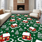 Cozy Red Houses Winter Scene Rug