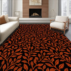 Orange Vine Leaf Black Background Rug