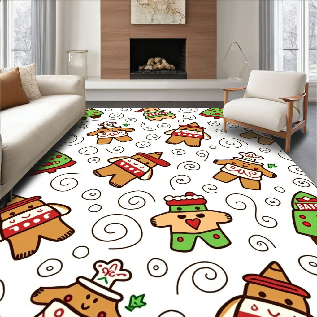 Festive Gingerbread Characters Christmas Trees Rug