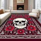 Crimson Red Rose Skull Border Rug