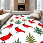 Red Cardinal Evergreen Trees Collection Rug