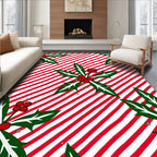 Red White Striped Holly Garland Rug