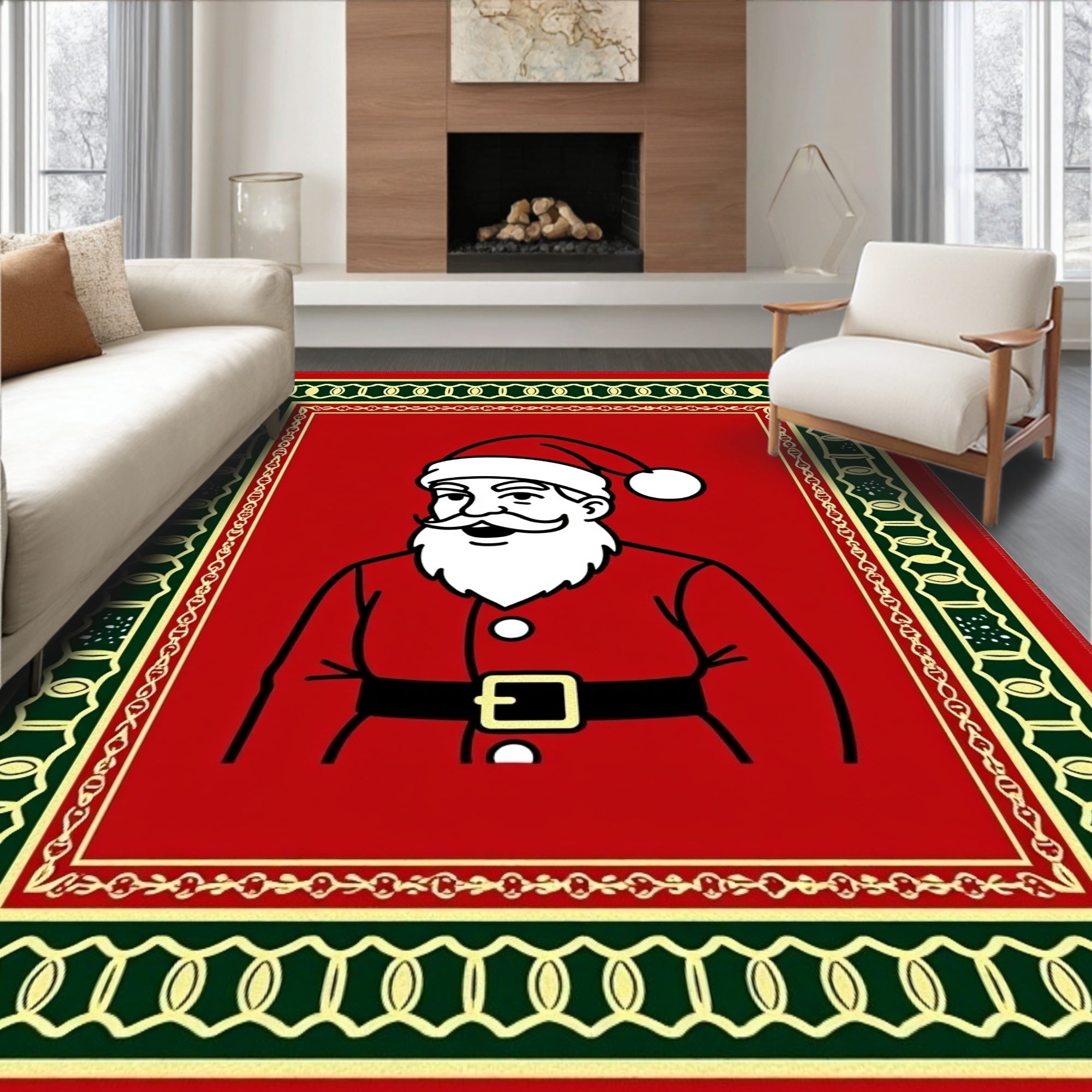 Classic Santa Claus Red Border Rug