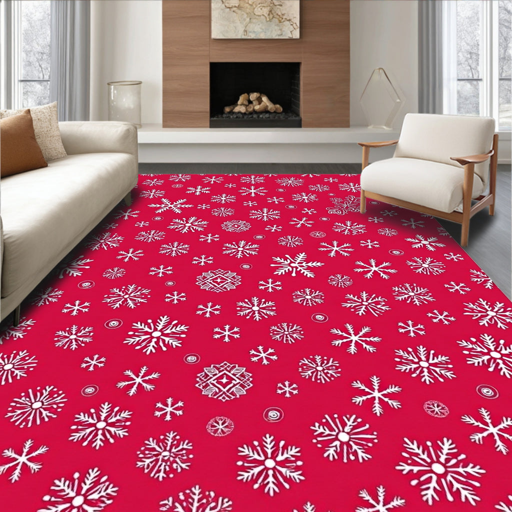 Festive Red Snowflake Medley Rug