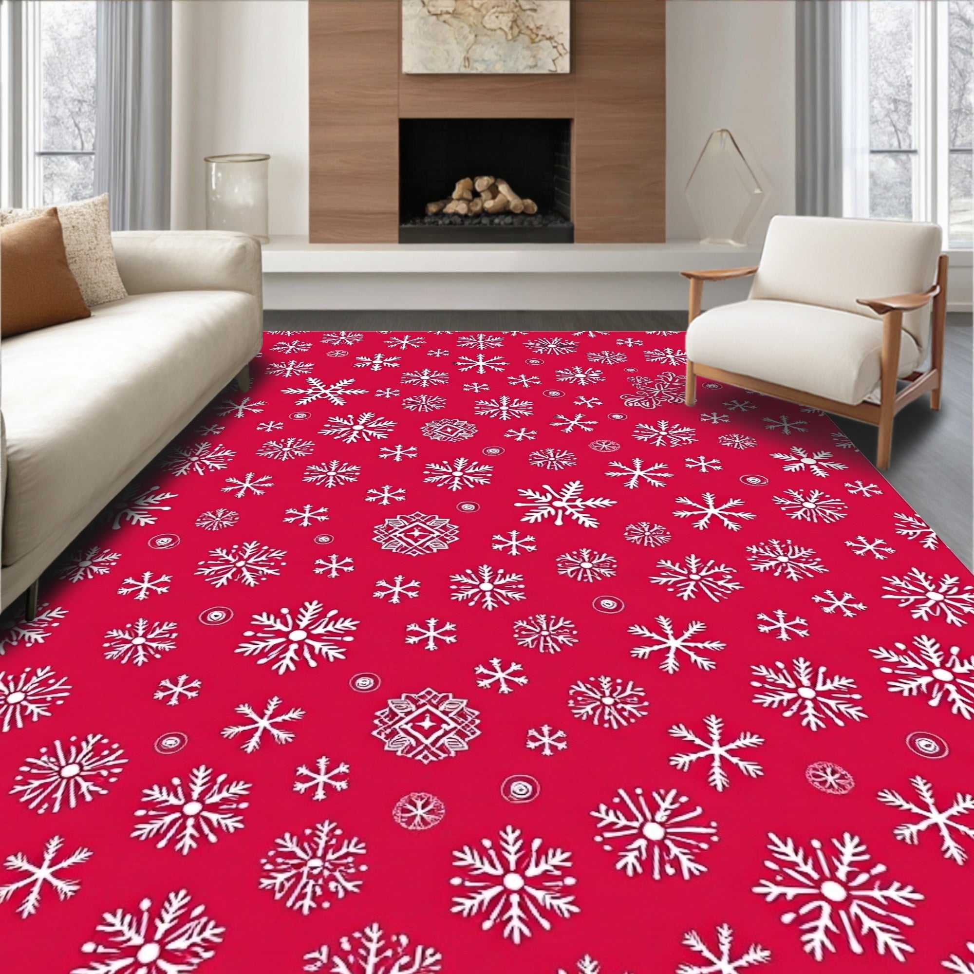 Festive Red Snowflake Medley Rug