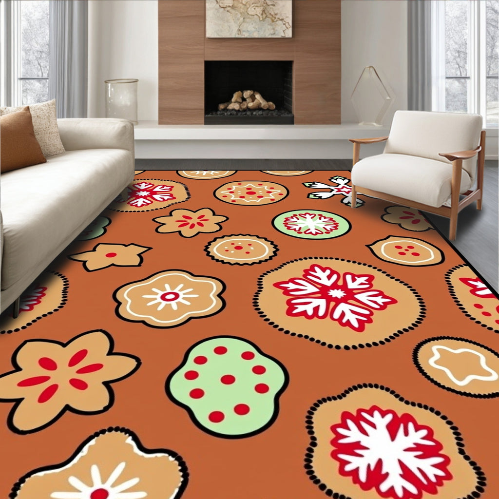 Warm Brown Festive Round Floral Rug